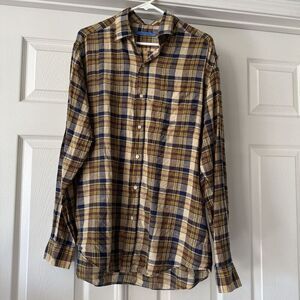 J McLaughlin  Mens Plaid Shirt L Tartan Plaid Long Sleeve Classic Preppy Pocket